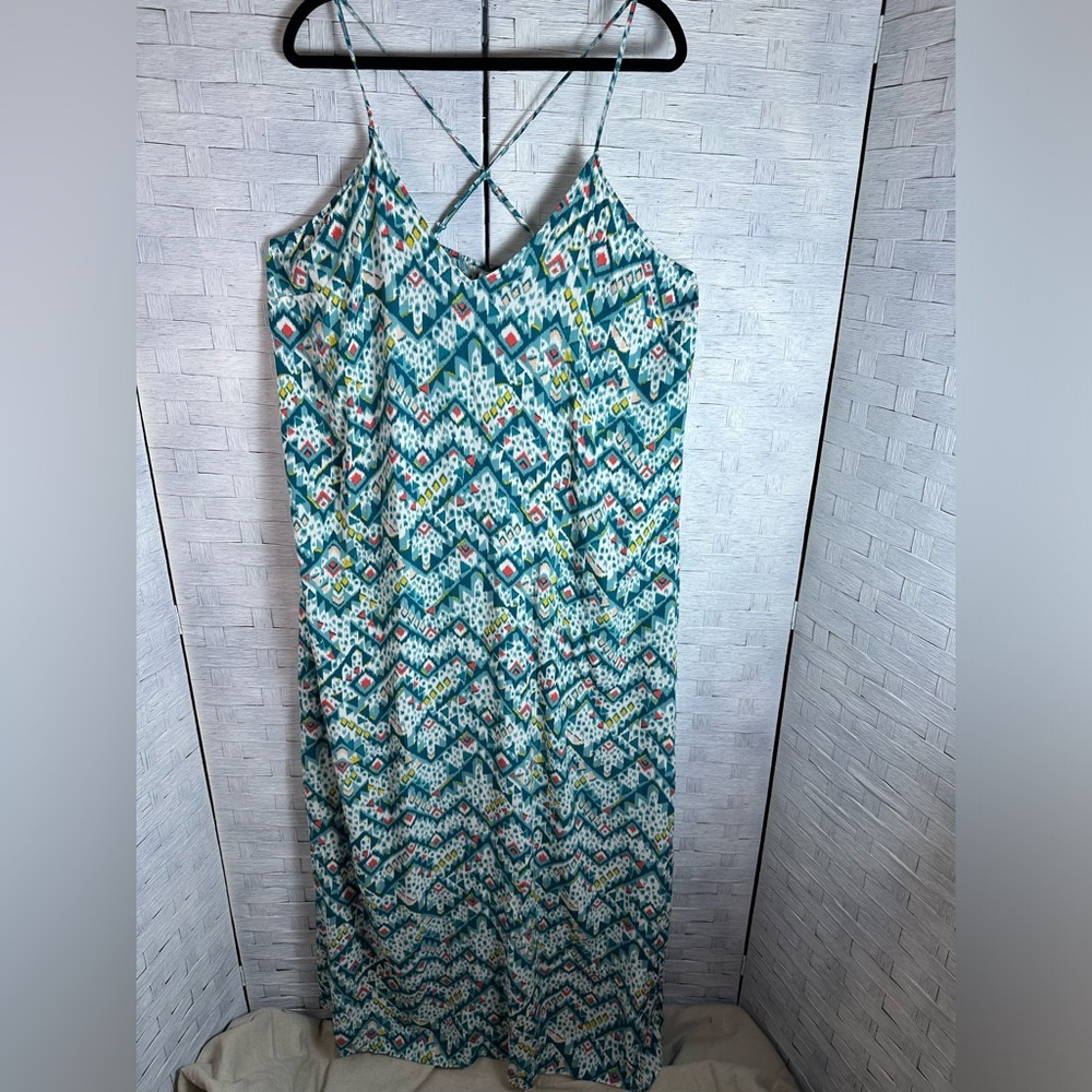 Old Navy Teal Geo-Print Maxi Dress with Crossback Straps XL